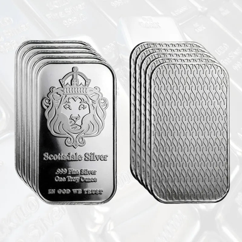 10/20Pcs Scottsdale Silver Bars Replica Silver One Troy Ounce Silver Bullion Iron Silver-Plated Craft Gifts