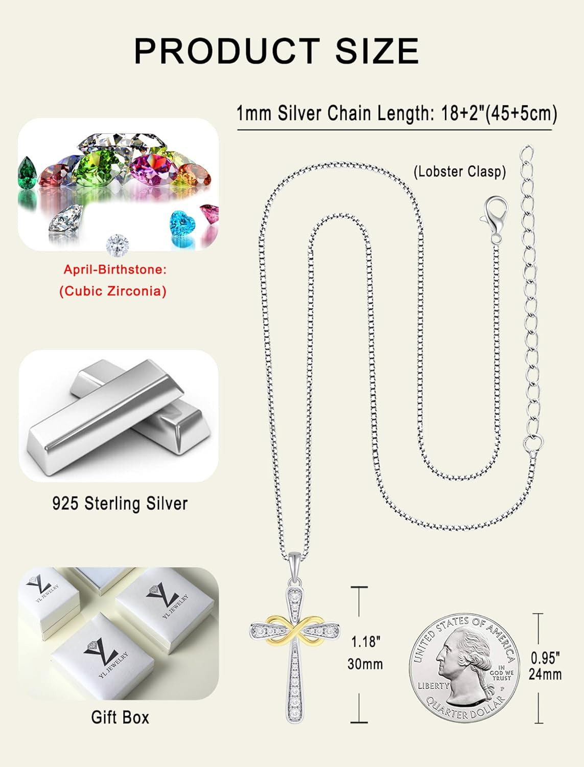925 Sterling Silver Cross Necklace for Women Halo Infinity Pendant Cubic Zirconia Jewelry for Mom
