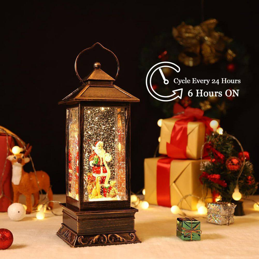 Christmas Lantern with 8 Pieces of Music Sparkling Santa Claus Crystal Keep Circling for Garden Decoration