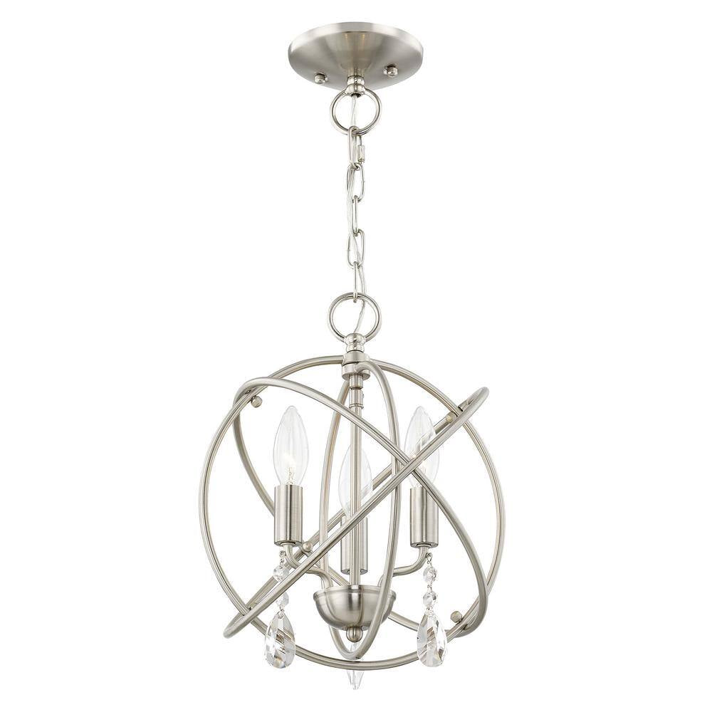 Cahill 12.625 In. 3-Light Brushed Nickel Convertible Mini Chandelier/Semi Flush with Crystals