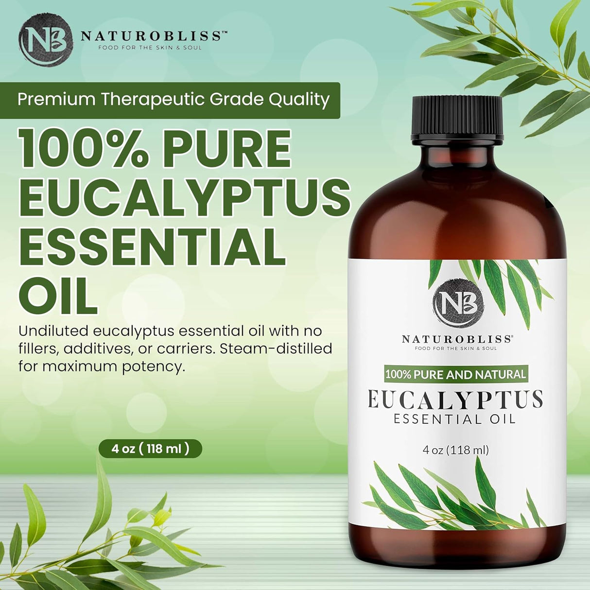 Essential Oil with Glass Dropper - 100% Pure and Natural - Essential Oils for Diffuser, Aromatherapy, Soap and Candle Making, Eucalyptus Essential Oil, Eucalyptus Oil, 4 Fl Oz