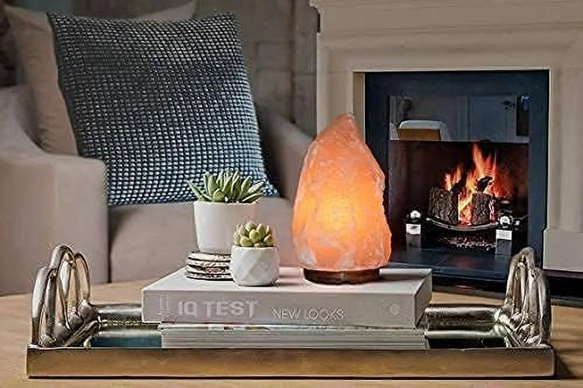 7 Inch Himalayan Salt Lamp with Dimmer Cord - Night Light Natural Crystal Rock Classic Wood Base Authentic from Pakistan