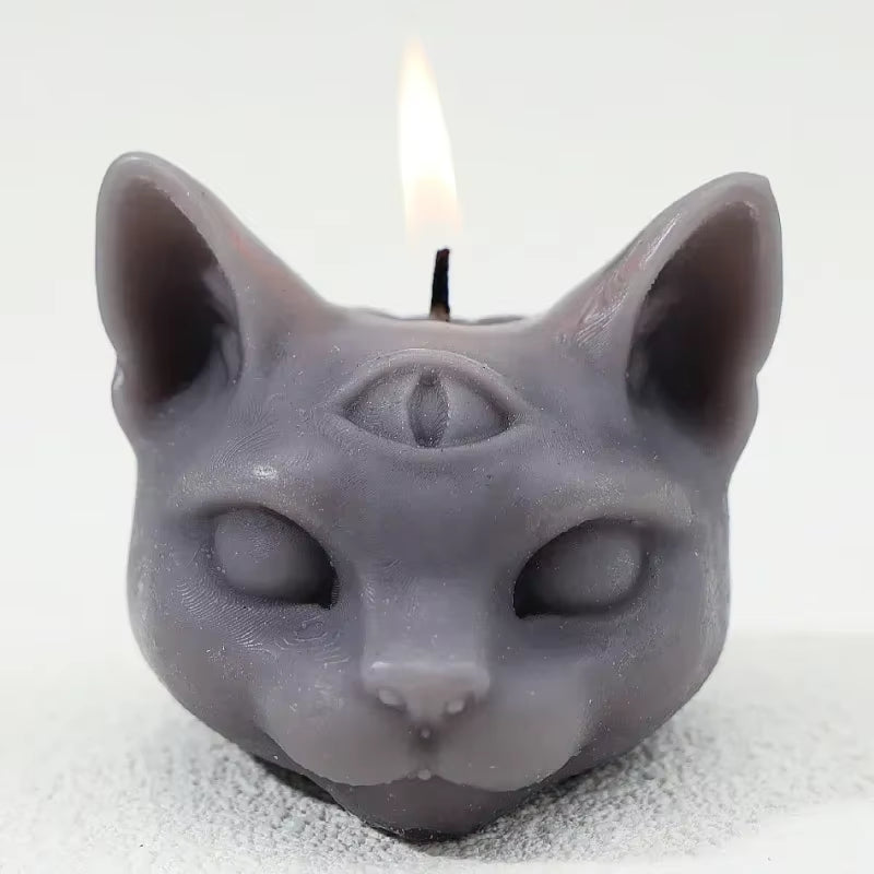 Three-Eyed Cat Candle – Gothic Scented Soy Wax – view 9