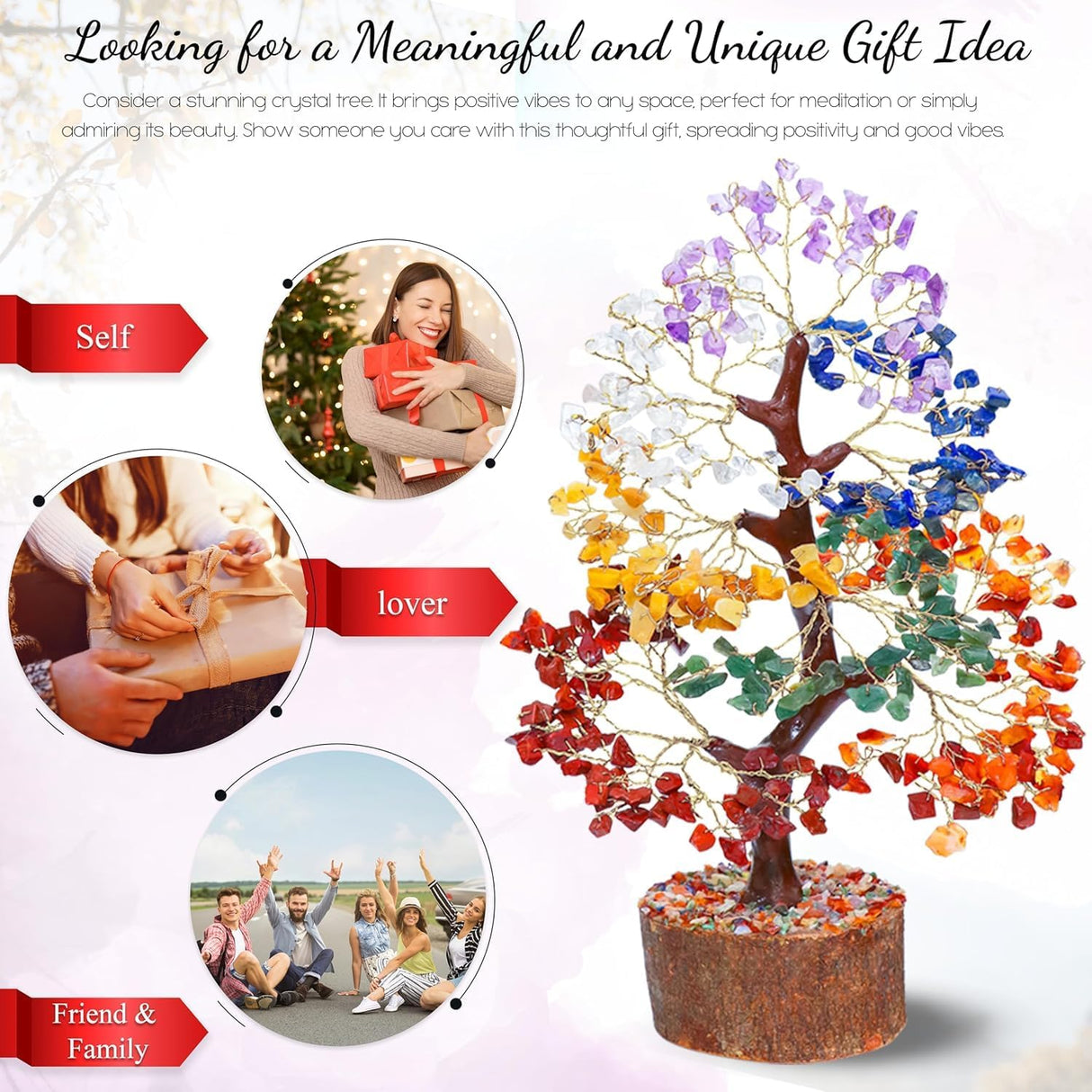 ® 7 Chakra Crystal Tree of Life, Healing Crystals Tree 10-12 Inch, Birthday Gift for Women, Feng Shui, Money Trees, Positive Energy, Good Luck, Home Office Decor, Spiritual Gifts for Women