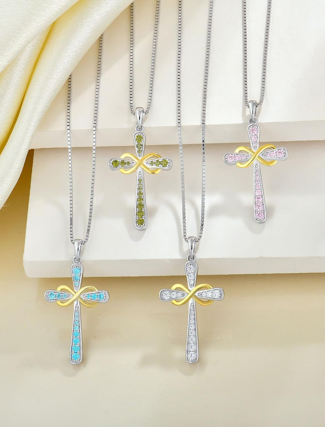 925 Sterling Silver Cross Necklace for Women Halo Infinity Pendant Cubic Zirconia Jewelry for Mom