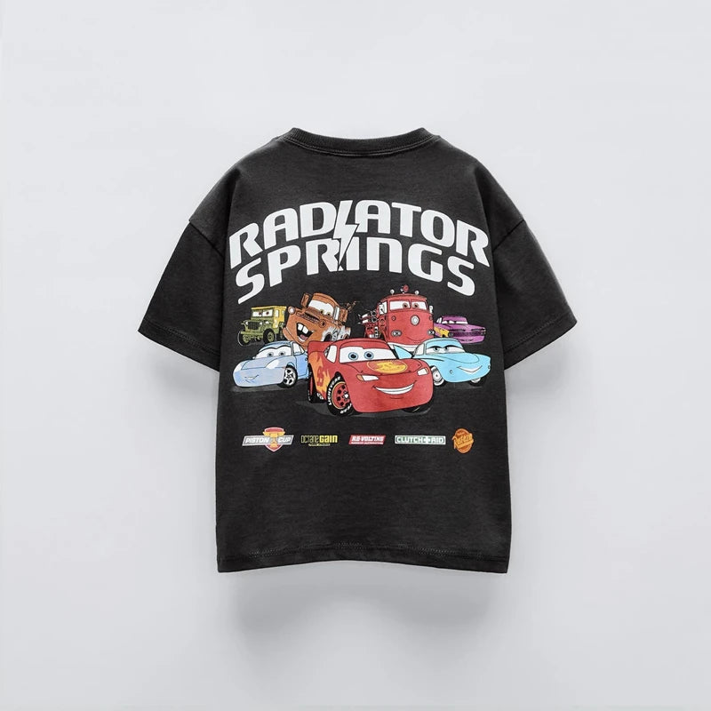 Car Cartoon Tee – Boys Summer Short Sleeve, Loose Casual Fit