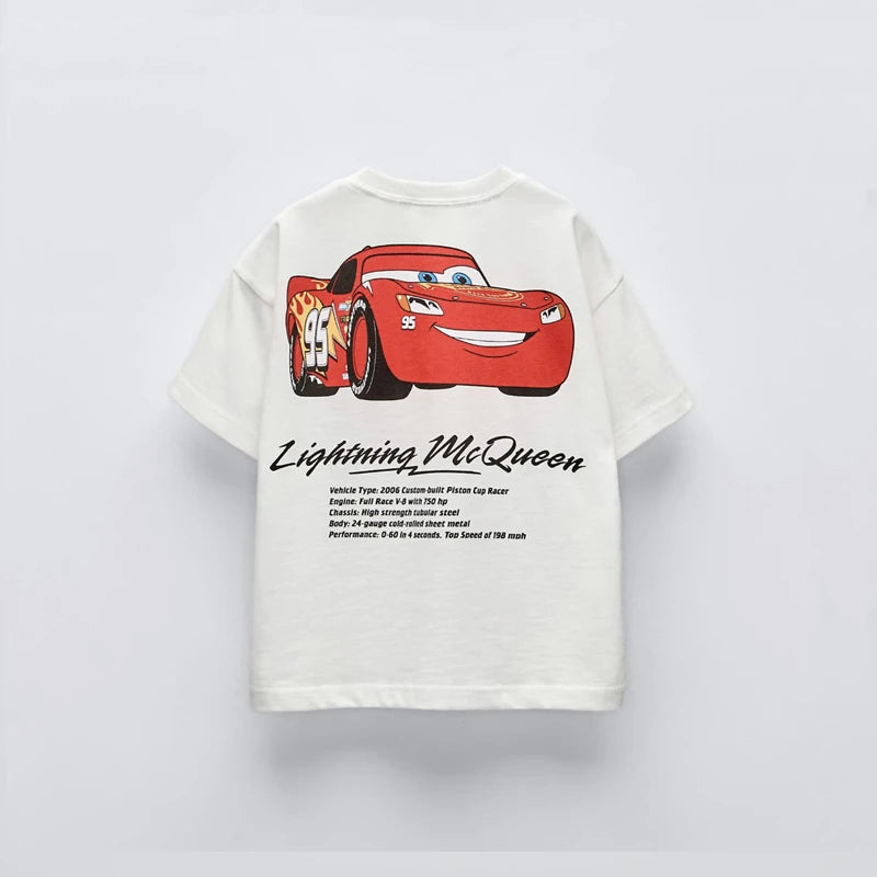 Car Cartoon Tee – Boys Summer Short Sleeve, Loose Casual Fit