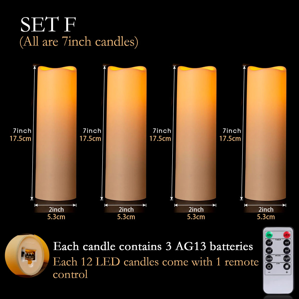 LED Flameless Candle Set (12–180 Pcs) – Battery Operated Pillar Candles with Remote Control
