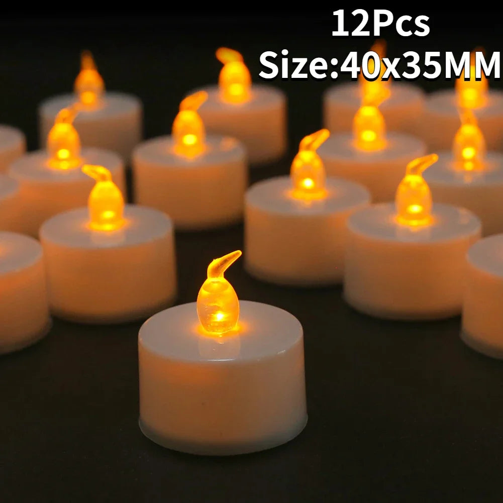 Flickering LED Tealight Candles – 12/24 Pcs | With or Without Remote Control | Flameless, Battery Operated