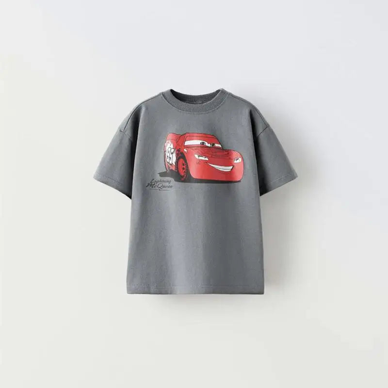 Car Cartoon Tee – Boys Summer Short Sleeve, Loose Casual Fit