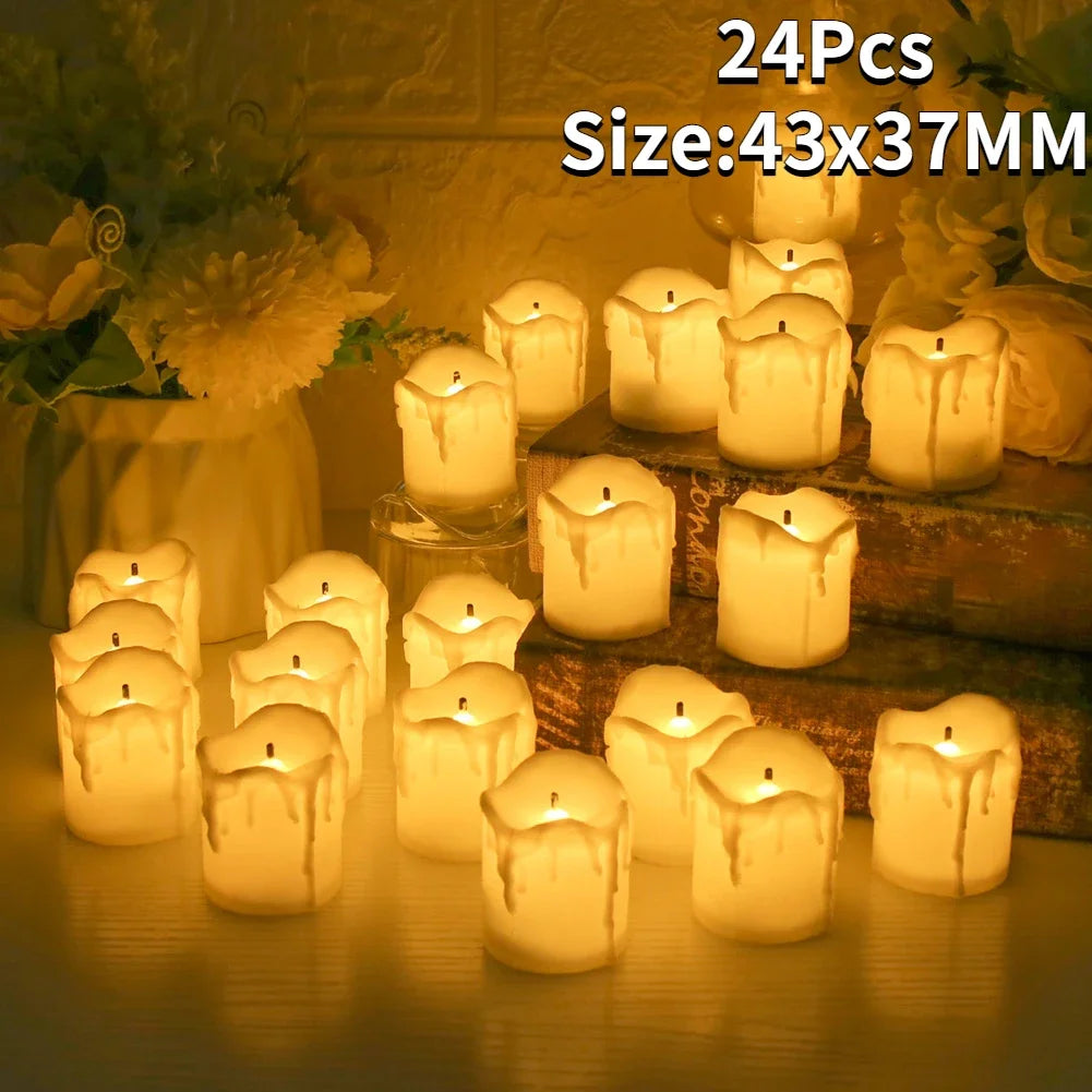Flickering LED Tealight Candles – 12/24 Pcs | With or Without Remote Control | Flameless, Battery Operated