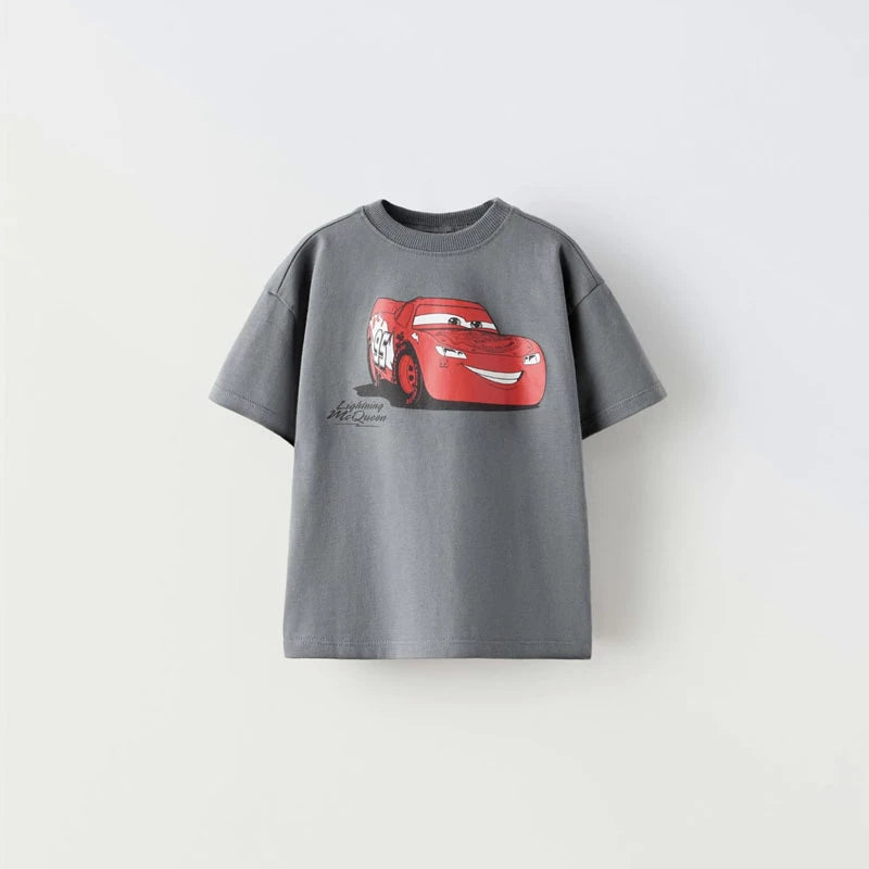Car Cartoon Tee – Boys Summer Short Sleeve, Loose Casual Fit