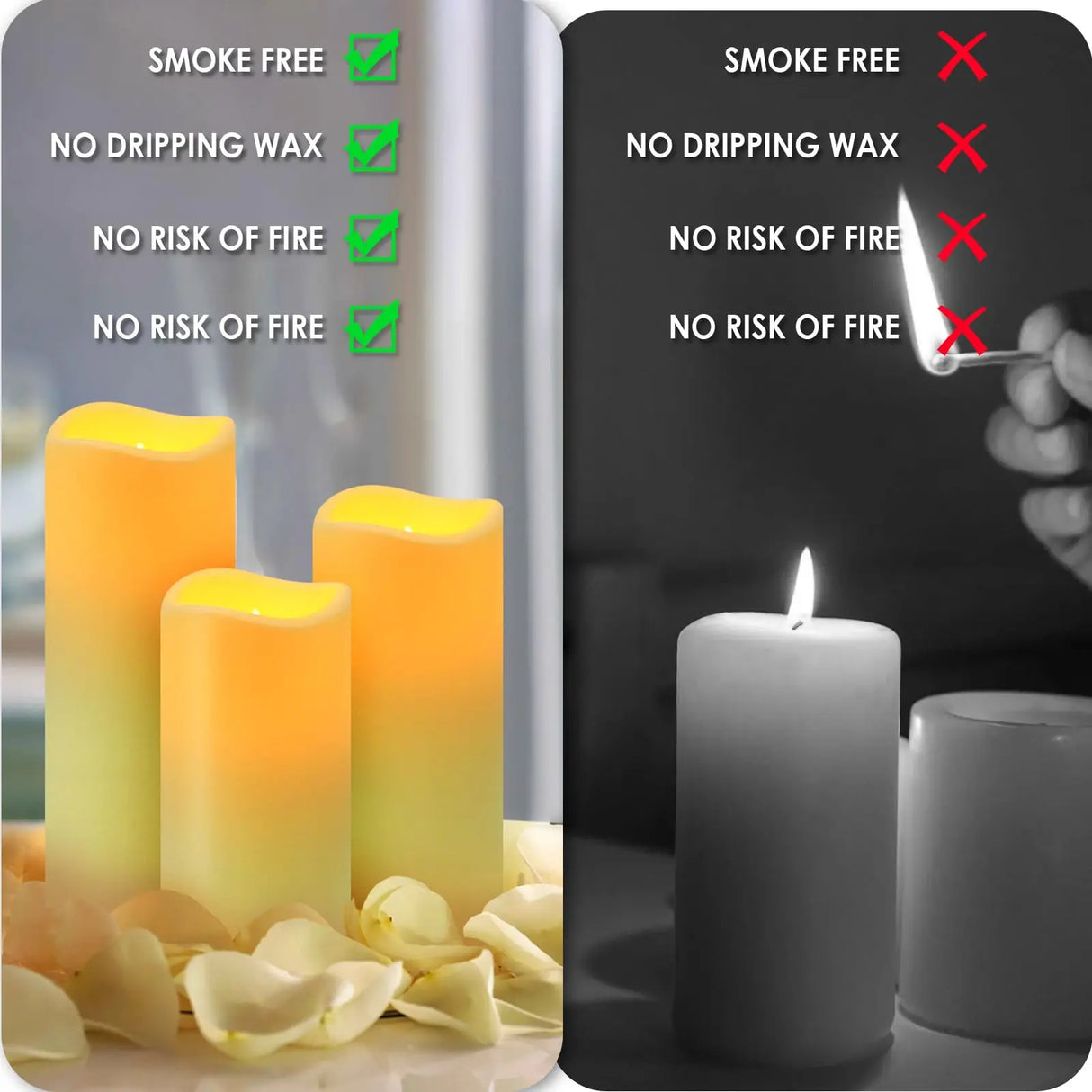 LED Flameless Candle Set (12–180 Pcs) – Battery Operated Pillar Candles with Remote Control
