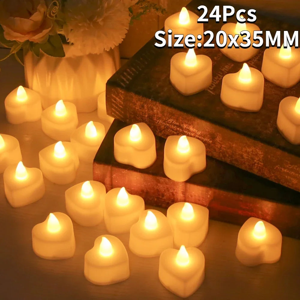 Flickering LED Tealight Candles – 12/24 Pcs | With or Without Remote Control | Flameless, Battery Operated