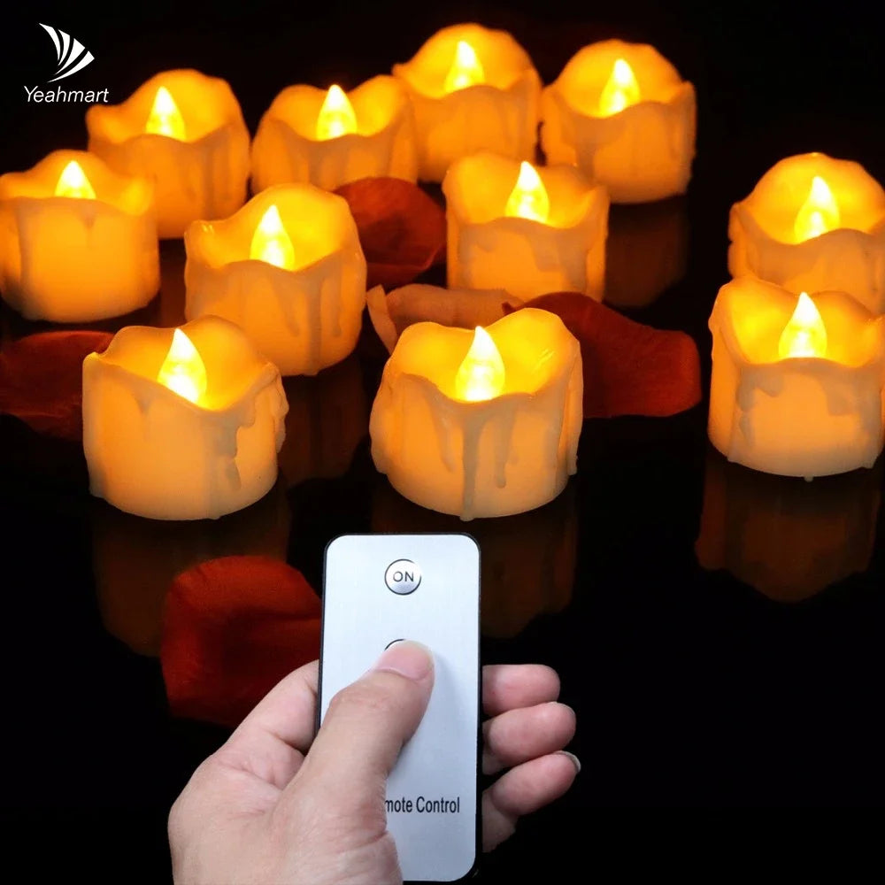 Flickering LED Tealight Candles – 12/24 Pcs | With or Without Remote Control | Flameless, Battery Operated