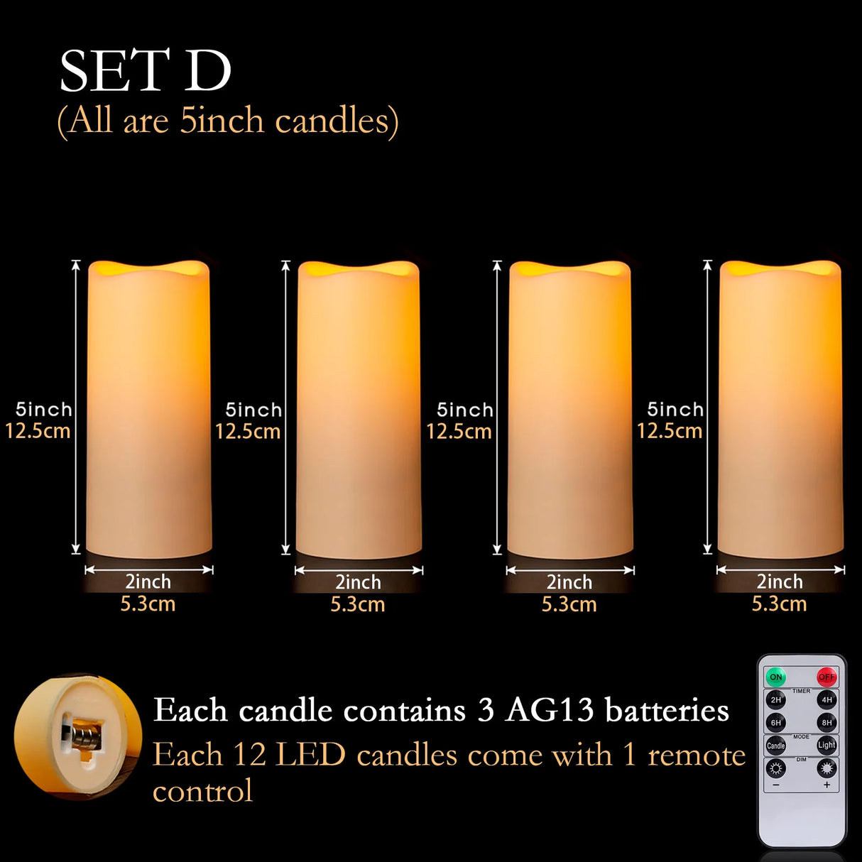 LED Flameless Candle Set (12–180 Pcs) – Battery Operated Pillar Candles with Remote Control