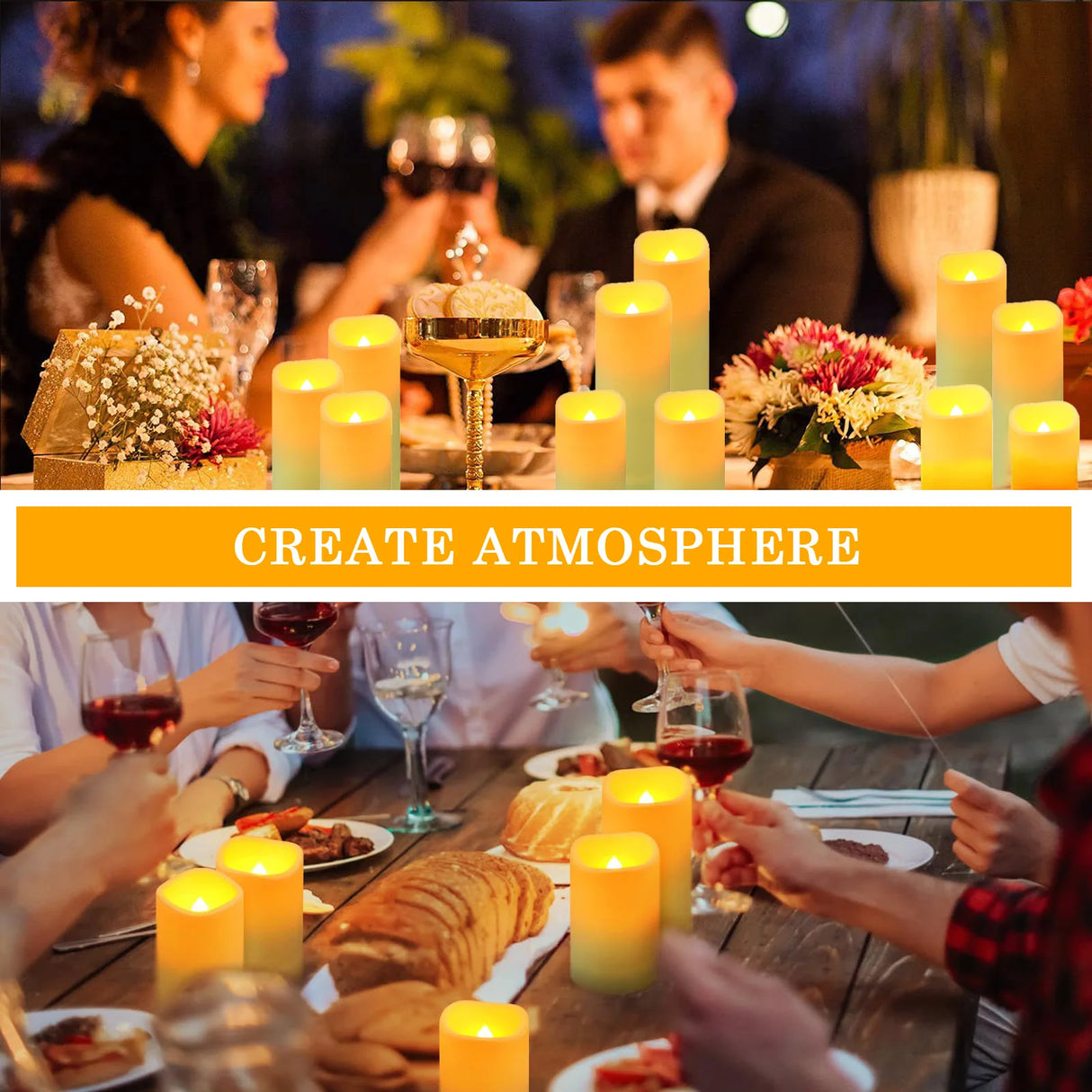 LED Flameless Candle Set (12–180 Pcs) – Battery Operated Pillar Candles with Remote Control