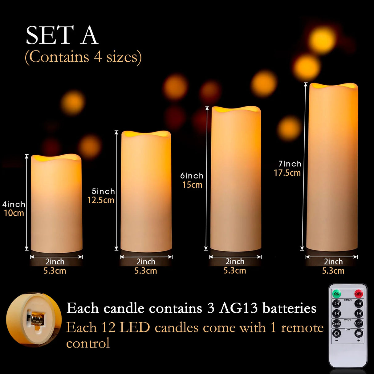LED Flameless Candle Set (12–180 Pcs) – Battery Operated Pillar Candles with Remote Control