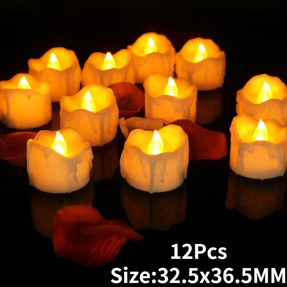 Flickering LED Tealight Candles – 12/24 Pcs | With or Without Remote Control | Flameless, Battery Operated