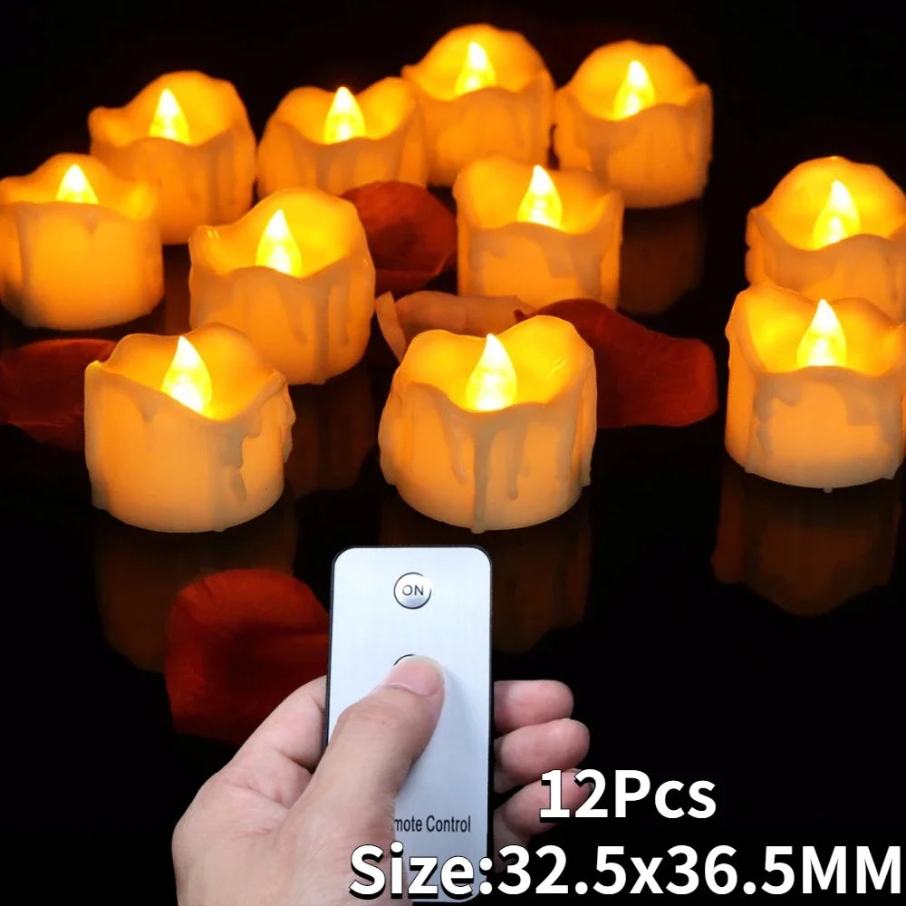 Flickering LED Tealight Candles – 12/24 Pcs | With or Without Remote Control | Flameless, Battery Operated