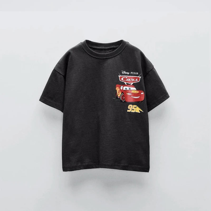 Car Cartoon Tee – Boys Summer Short Sleeve, Loose Casual Fit