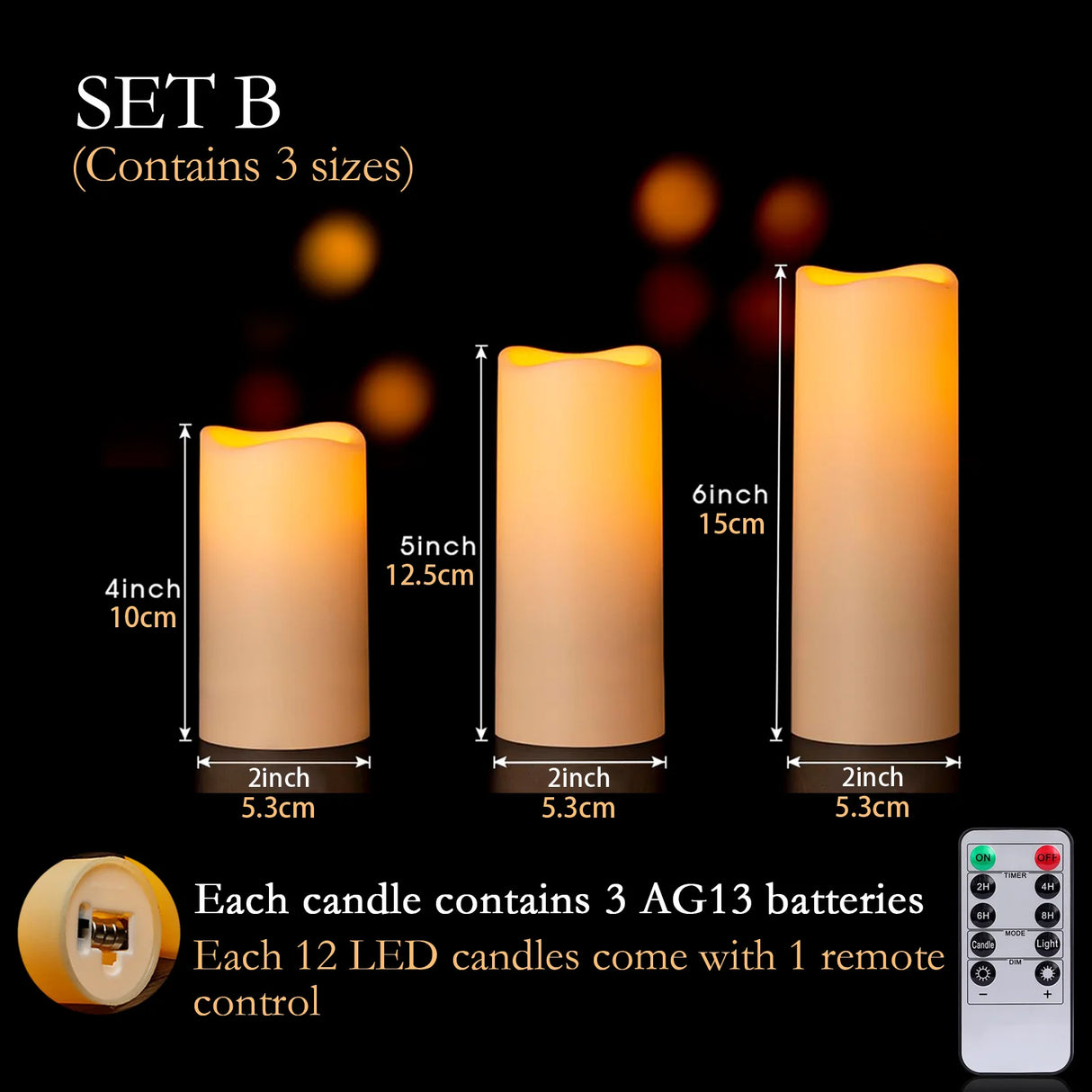 LED Flameless Candle Set (12–180 Pcs) – Battery Operated Pillar Candles with Remote Control