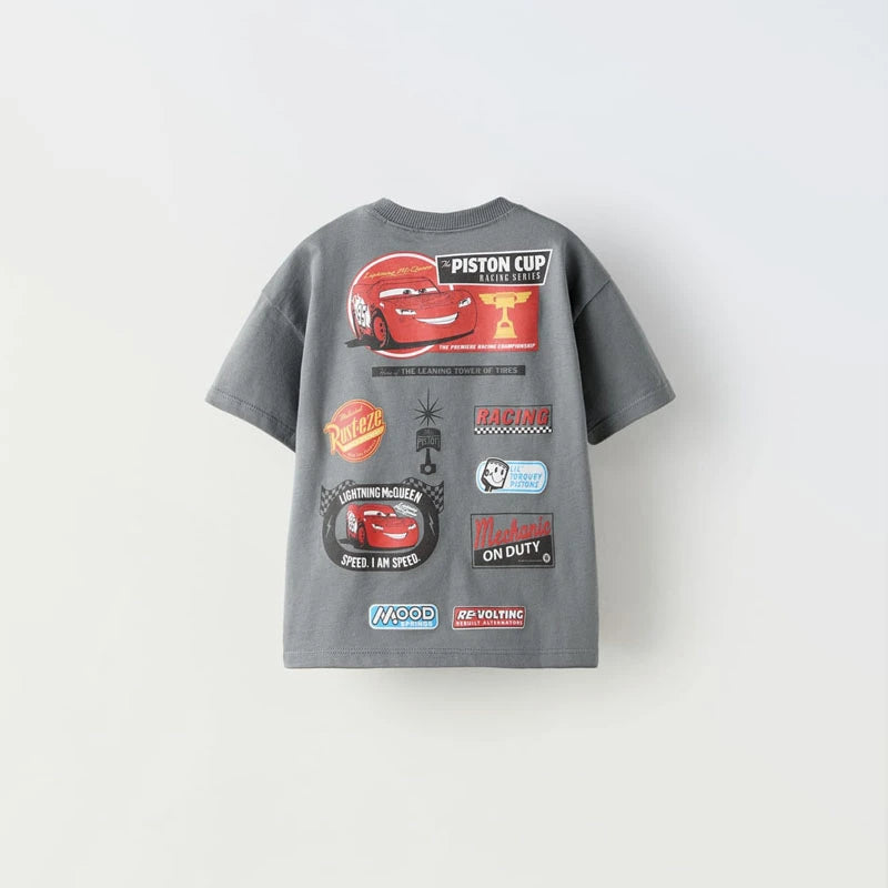 Car Cartoon Tee – Boys Summer Short Sleeve, Loose Casual Fit