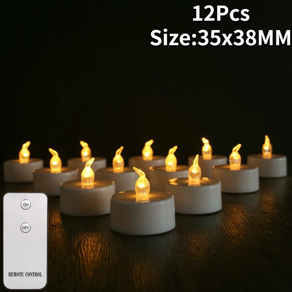 Flickering LED Tealight Candles – 12/24 Pcs | With or Without Remote Control | Flameless, Battery Operated
