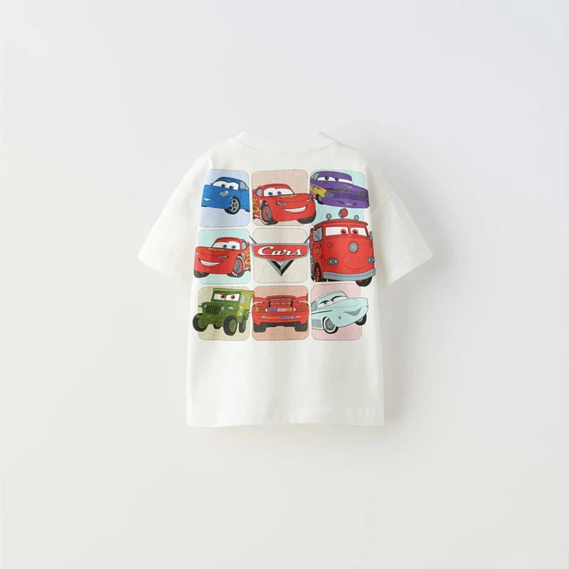Car Cartoon Tee – Boys Summer Short Sleeve, Loose Casual Fit