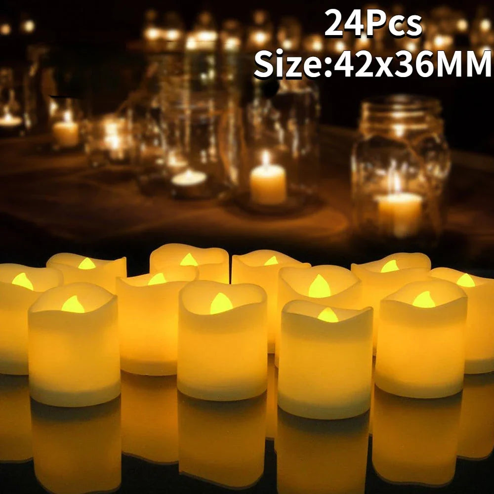 Flickering LED Tealight Candles – 12/24 Pcs | With or Without Remote Control | Flameless, Battery Operated