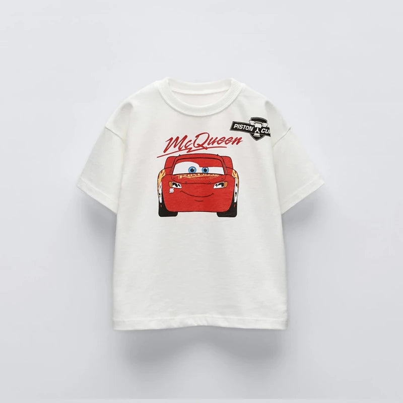 Car Cartoon Tee – Boys Summer Short Sleeve, Loose Casual Fit