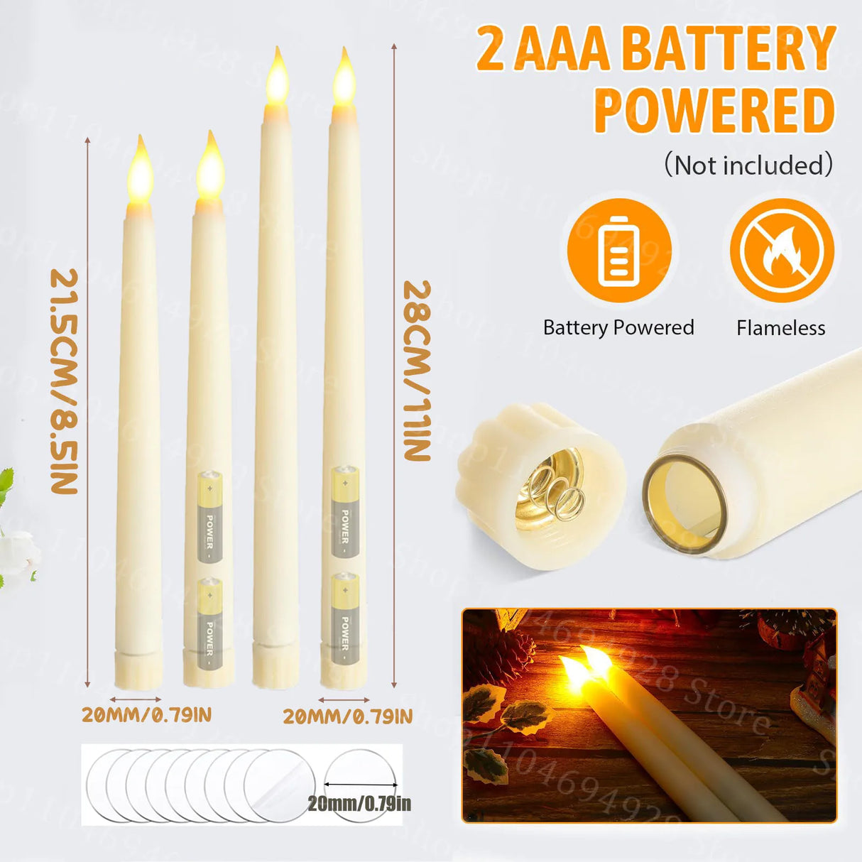 Flameless 3D Cone Candles – Warm Yellow Glow | Battery Operated, Realistic Flame