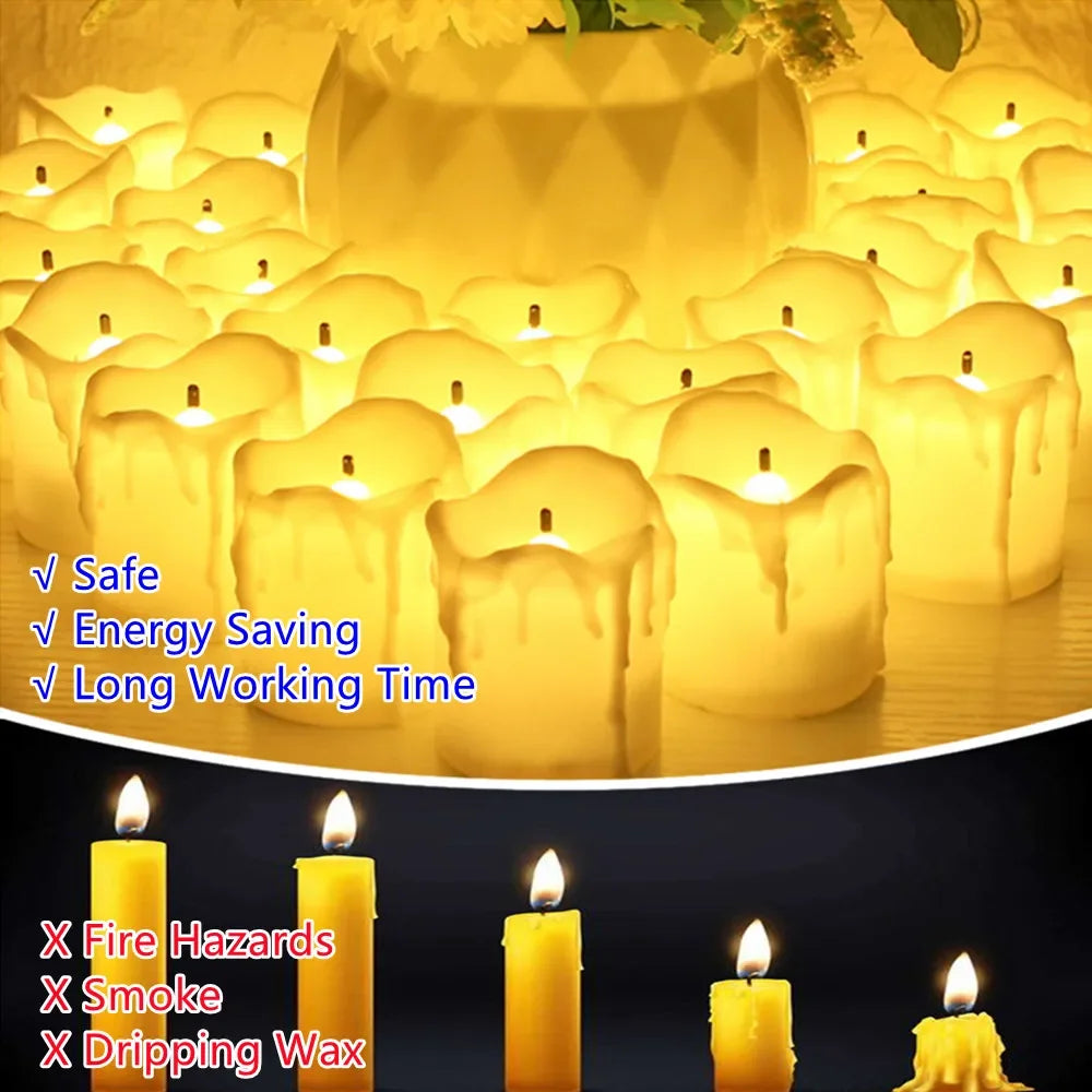 Flickering LED Tealight Candles – 12/24 Pcs | With or Without Remote Control | Flameless, Battery Operated