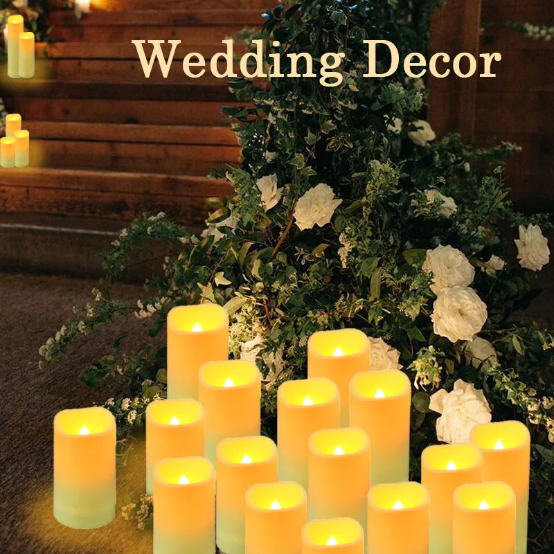 LED Flameless Candle Set (12–180 Pcs) – Battery Operated Pillar Candles with Remote Control