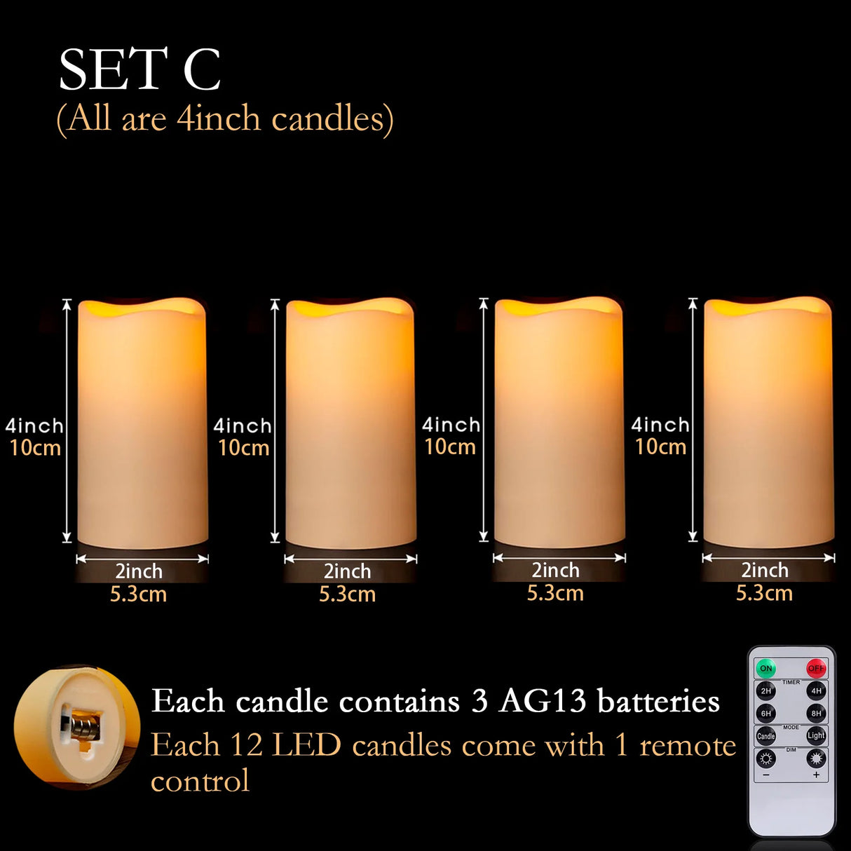 LED Flameless Candle Set (12–180 Pcs) – Battery Operated Pillar Candles with Remote Control