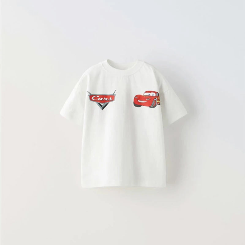 Car Cartoon Tee – Boys Summer Short Sleeve, Loose Casual Fit