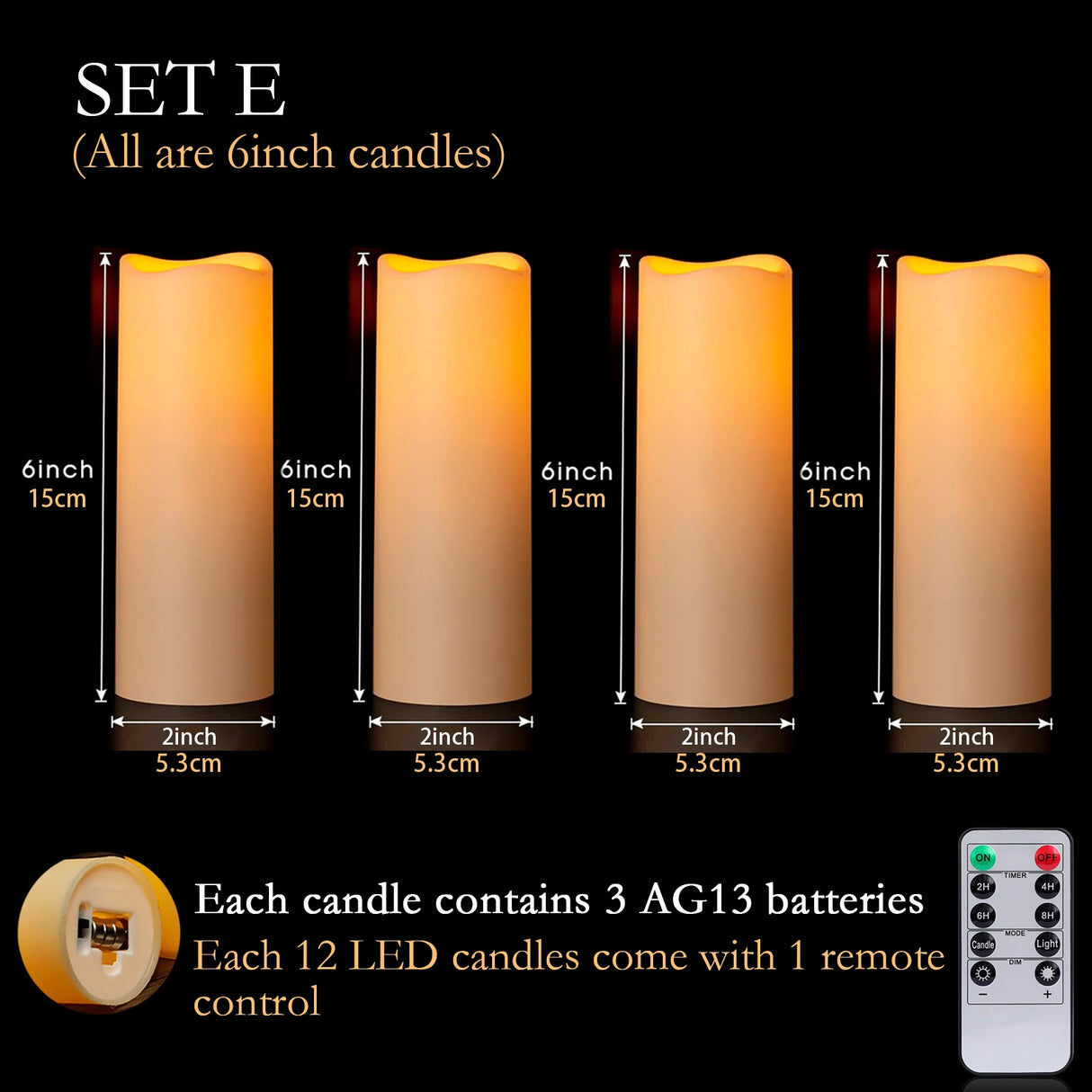 LED Flameless Candle Set (12–180 Pcs) – Battery Operated Pillar Candles with Remote Control