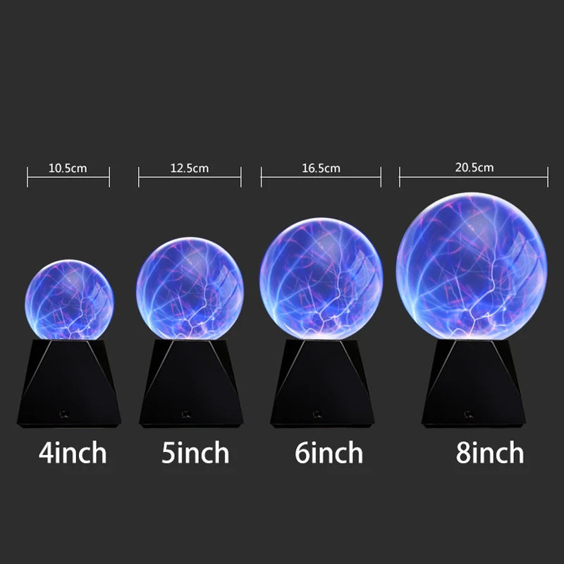 4/5/6/8" Magic Plasma Ball Lightning Crystal Globe Touch Nebula Light Sphere