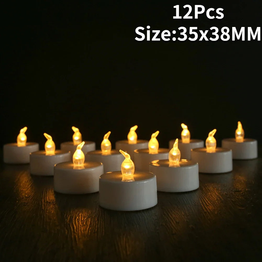 Flickering LED Tealight Candles – 12/24 Pcs | With or Without Remote Control | Flameless, Battery Operated