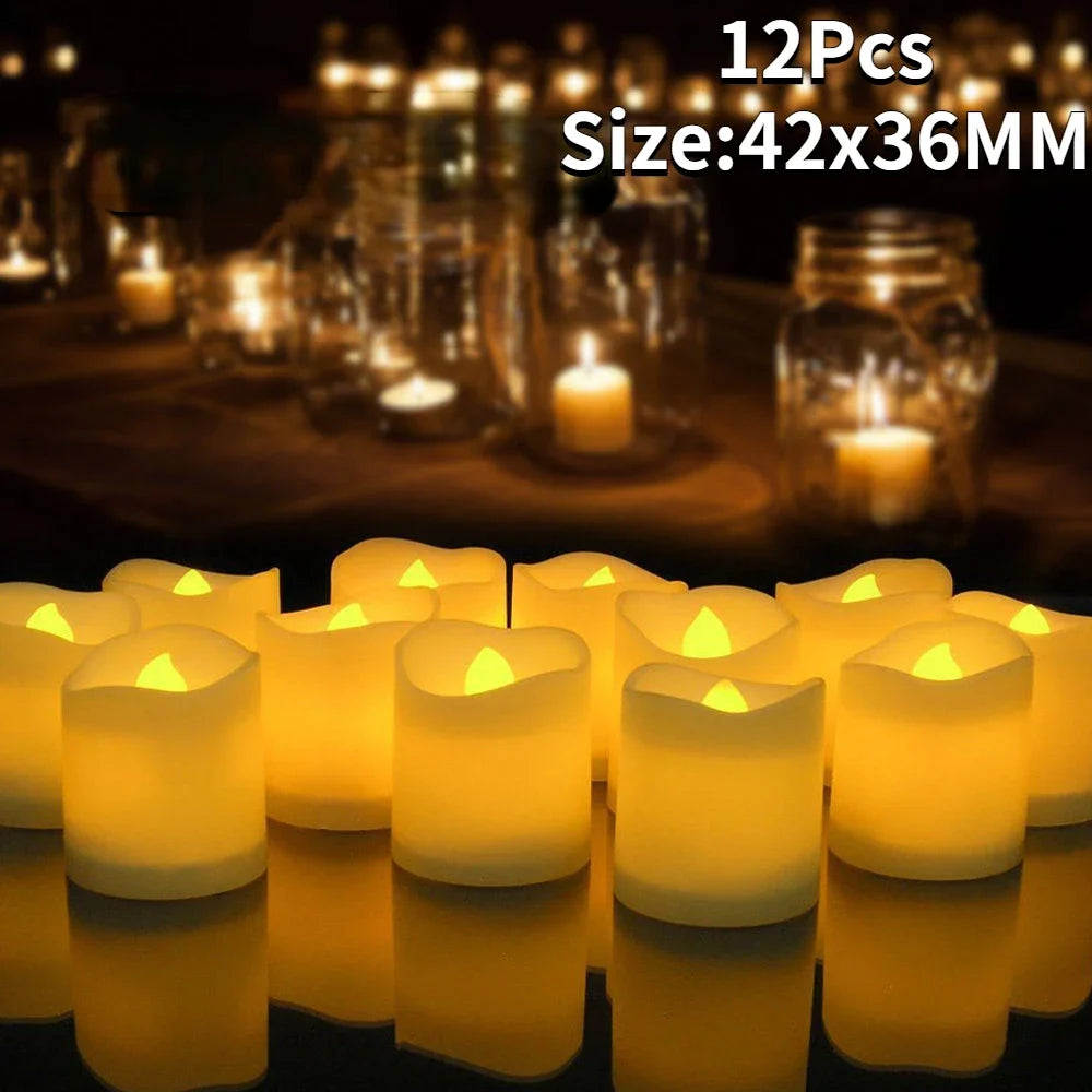 Flickering LED Tealight Candles – 12/24 Pcs | With or Without Remote Control | Flameless, Battery Operated