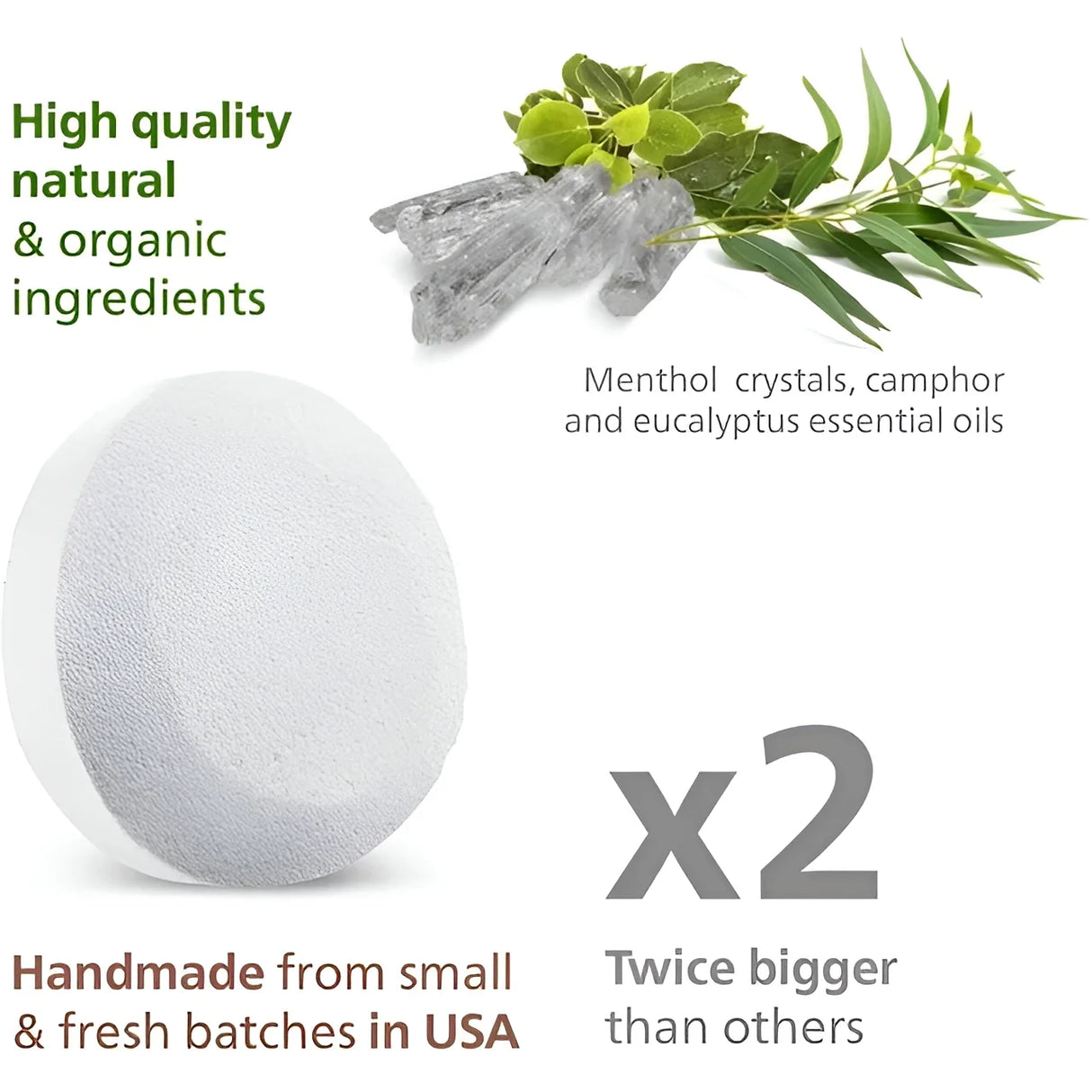 All-Natural Shower Steamers Tablets Extra Strong for Cold and Runny Nose Menthol Crystals, Camphor Crystals, Eucalyptus and Peppermint Essential Oil Handmade in USA by 2 Oz / Each 18 Set