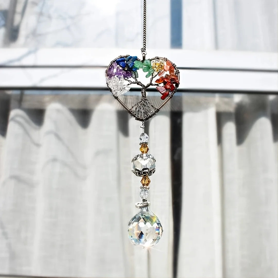 1Pc Suncatcher Ornament Hanging Glass Suncatcher on Window, Crystal Heart Rainbow Tree Hanging, Garden, Outdoor Decoration