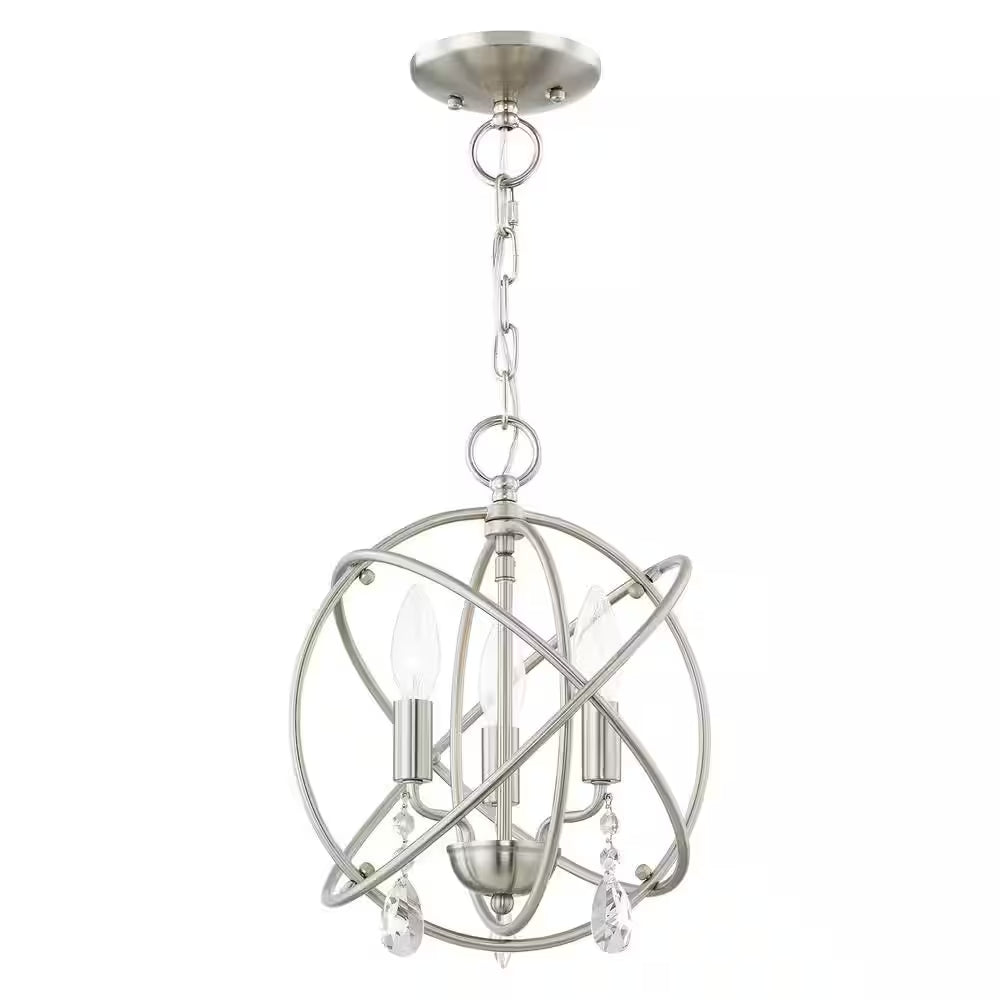 Cahill 12.625 In. 3-Light Brushed Nickel Convertible Mini Chandelier/Semi Flush with Crystals
