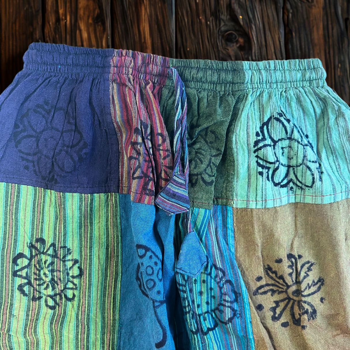 Nomad Sari - Mushroom Pants - Block Print Designs -Green Tones S/M