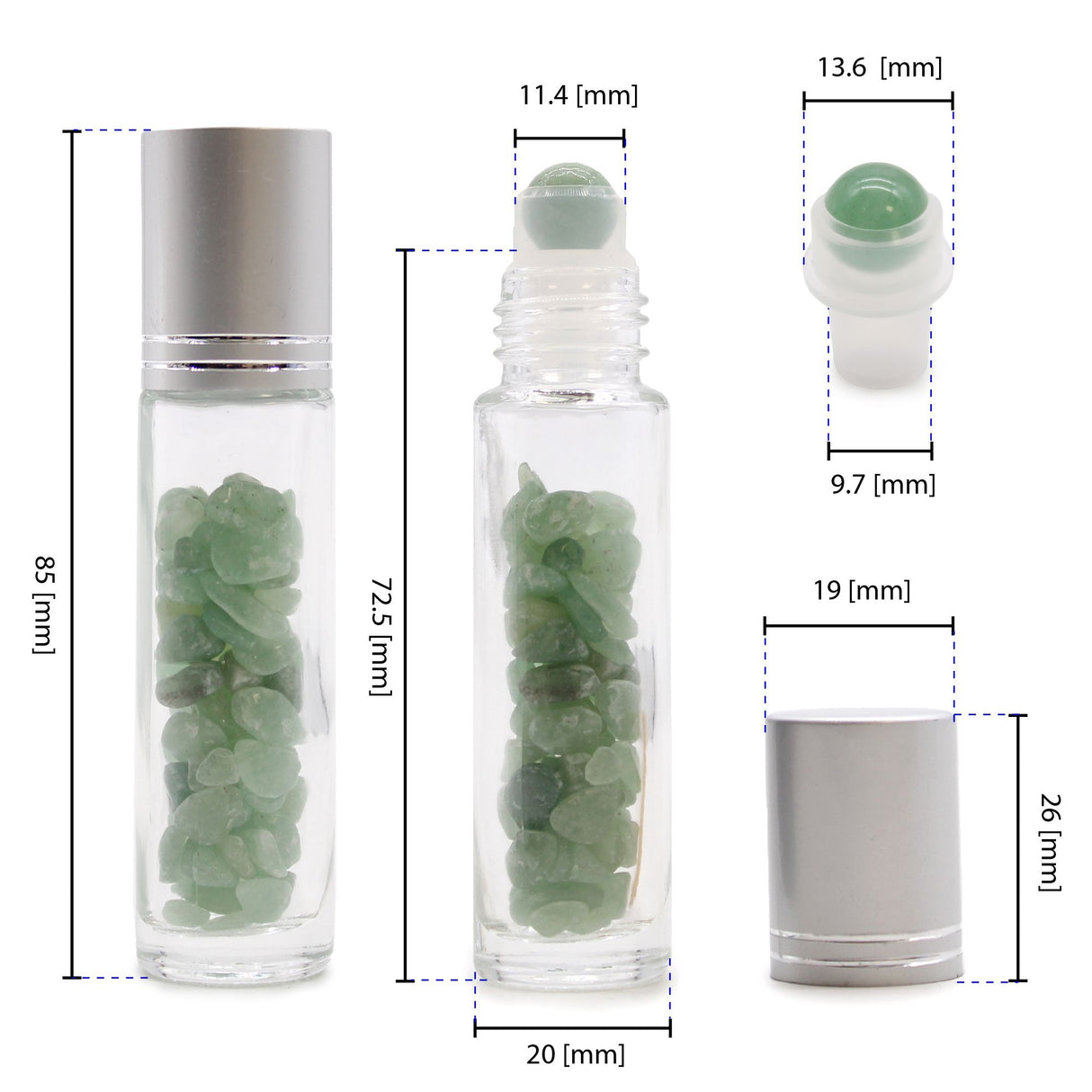 Rock Quartz Gemstone Roller Bottle – For Essential Oils, Perfumes & Aromatherapy