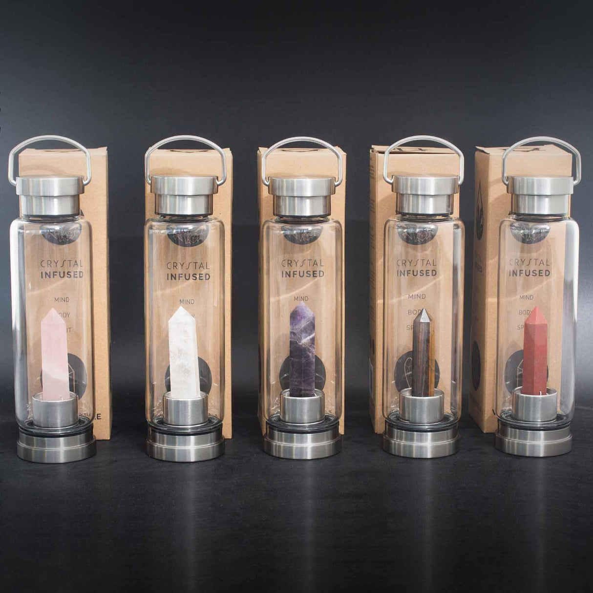 Crystal Infused Glass Water Bottle - Cleansing Clear Quartz