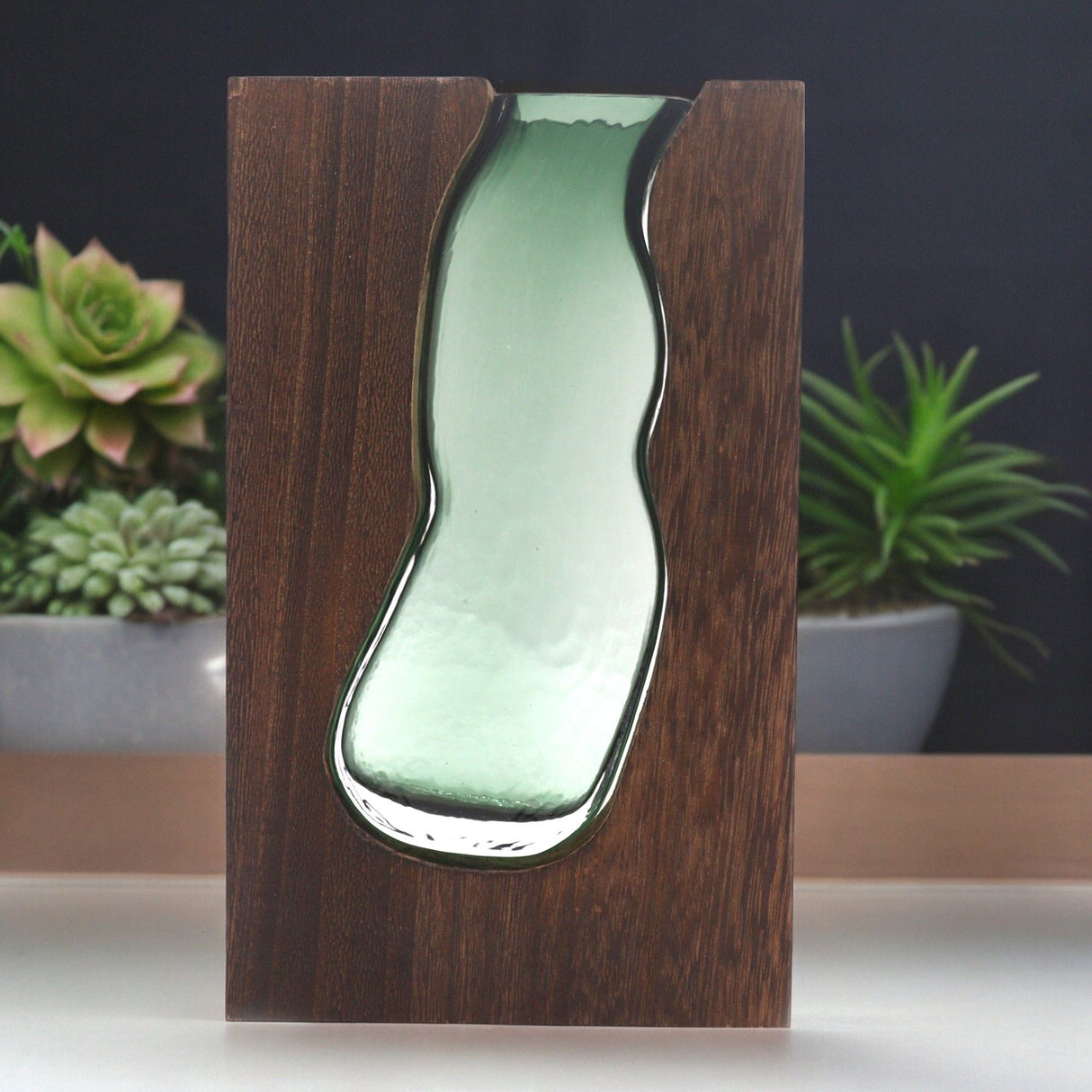 Glass Vase/Terrarium inside Dark Tung Wood