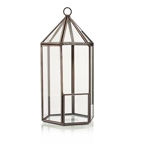 Glass Terrarium – Lantern Shape (Brass Frame, 20cm)