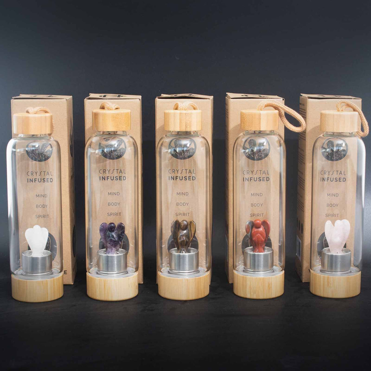 Crystal Infused Glass Water Bottle - Cleansing Clear Quartz