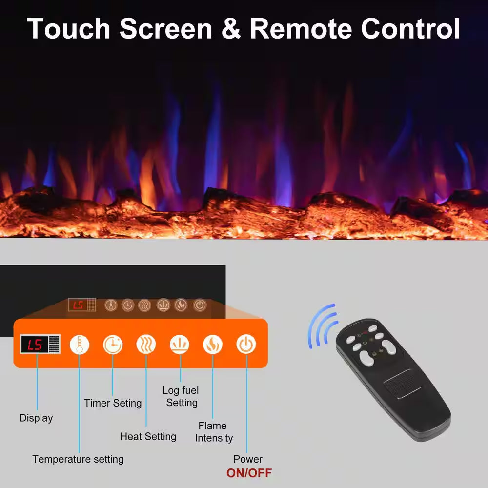 36 In. Electric Fireplace Insert with Remote and Log Crystal, Black